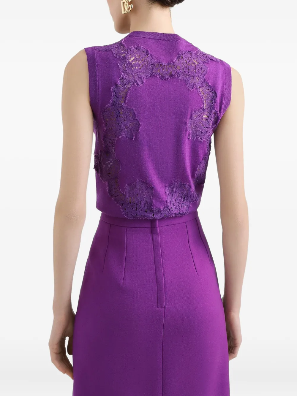 Dolce & Gabbana Wollen tanktop met kanten vlakken Paars