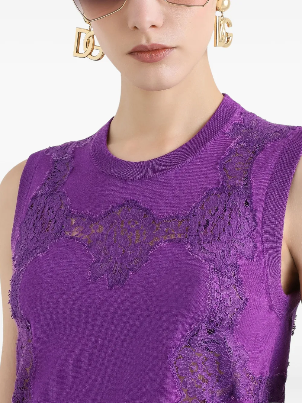 Dolce & Gabbana Wollen tanktop met kanten vlakken Paars