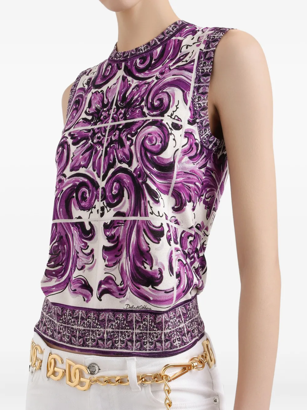Dolce & Gabbana Zijden top met Majolica-print Wit