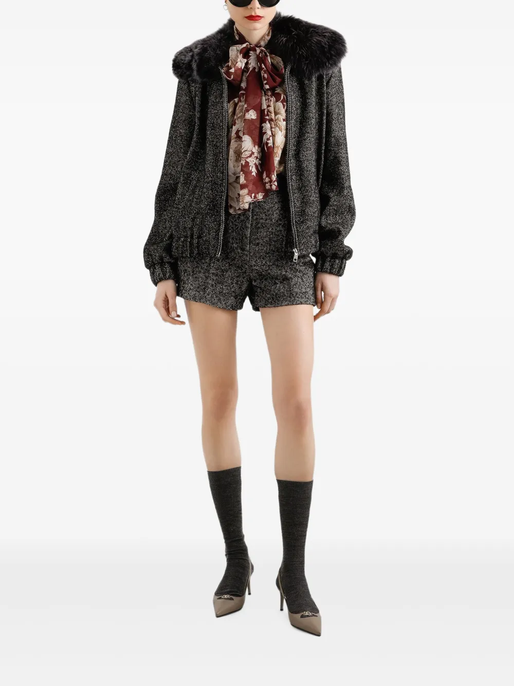 Dolce & Gabbana Tweed shorts met visgraatpatroon Zwart