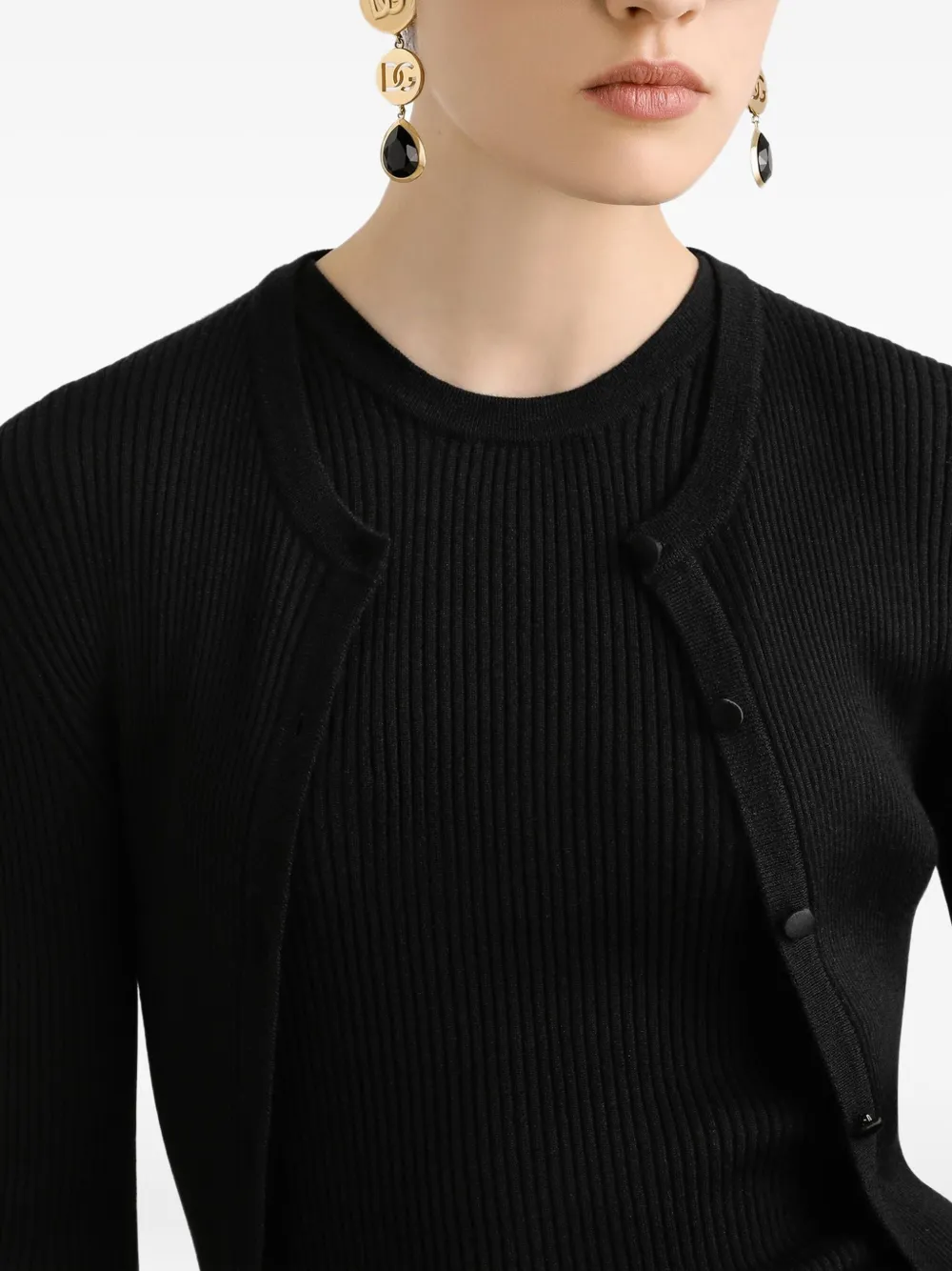 Dolce & Gabbana Long Sleeve Ribbed Knit Cardigan In Black