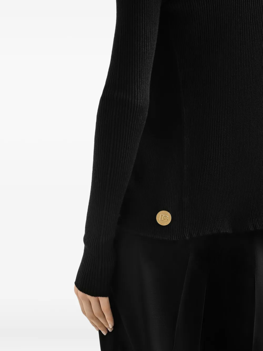 Dolce & Gabbana Long Sleeve Ribbed Knit Cardigan In Black