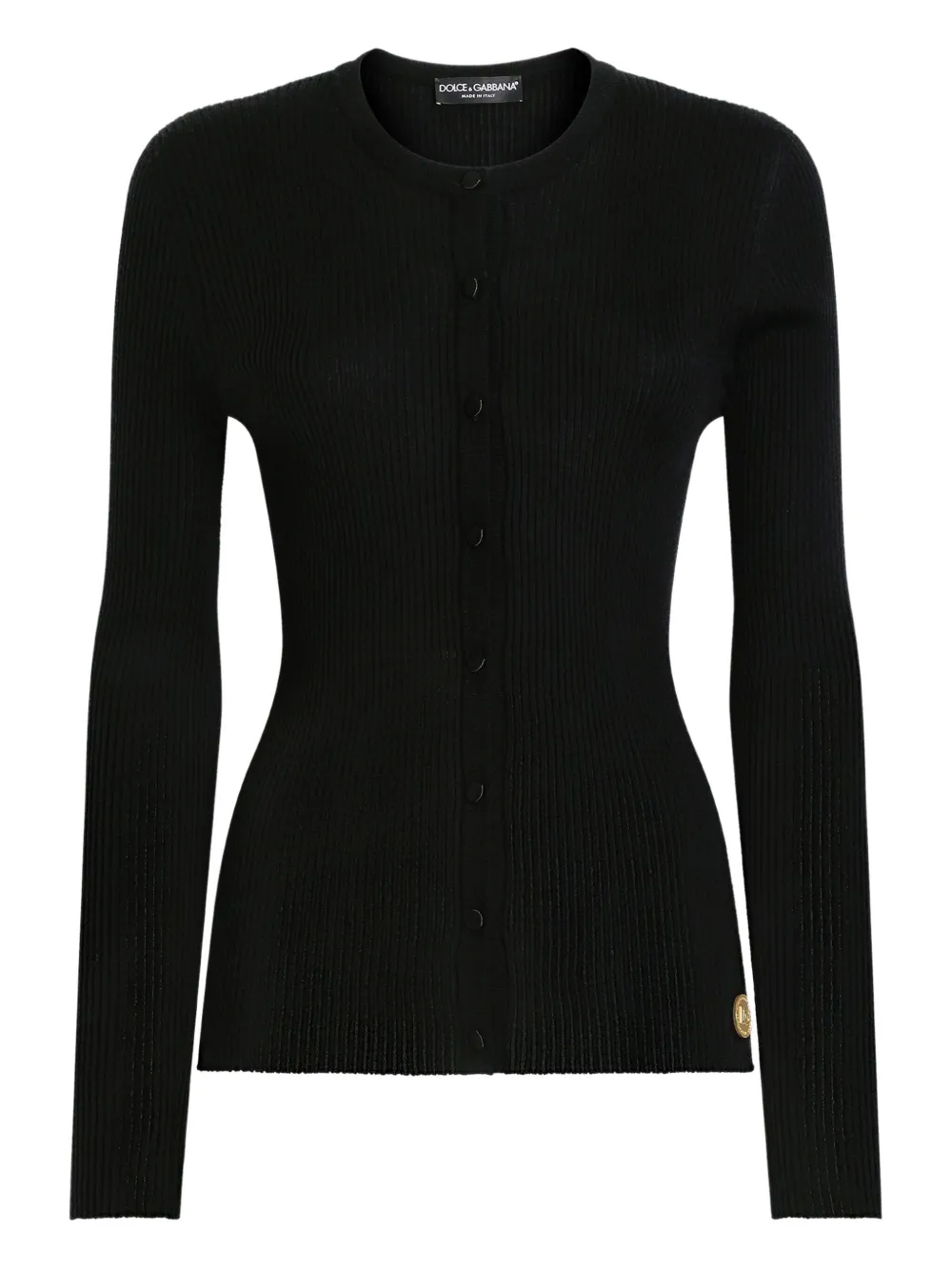 Dolce & Gabbana Long Sleeve Ribbed Knit Cardigan In Black