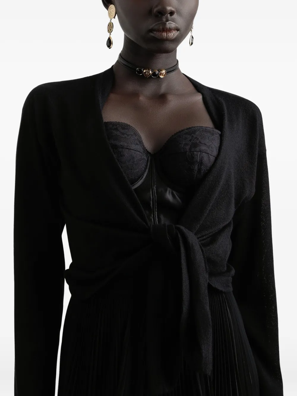 Dolce & Gabbana Knotted Long-sleeve Cardigan In Black