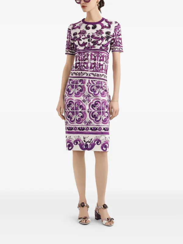 Dolce & Gabbana マヨリカプリント シルクTシャツ | ホワイト Dolce & Gabbana マヨリカプリント シルクTシャツ | ホワイト