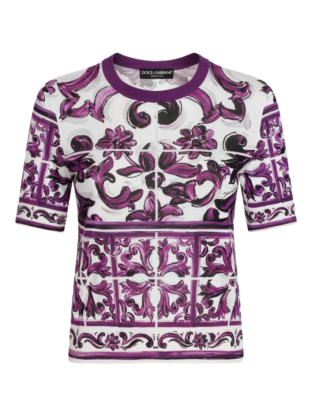 Dolce & Gabbana Majolica-print silk t-shirt | White | Image 1