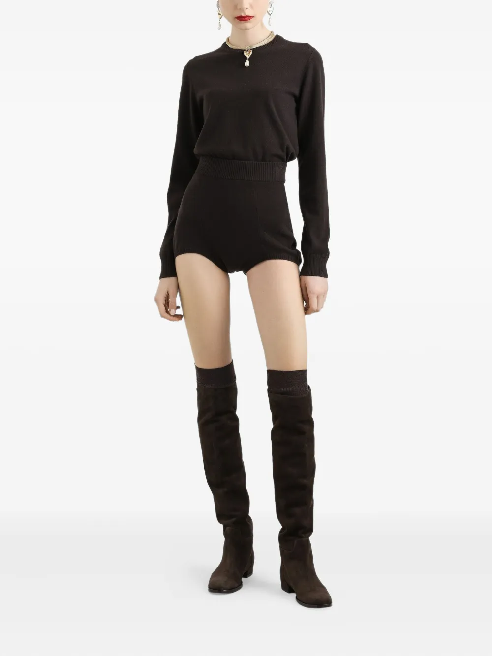 Dolce & Gabbana Cropped trui met ronde hals Bruin