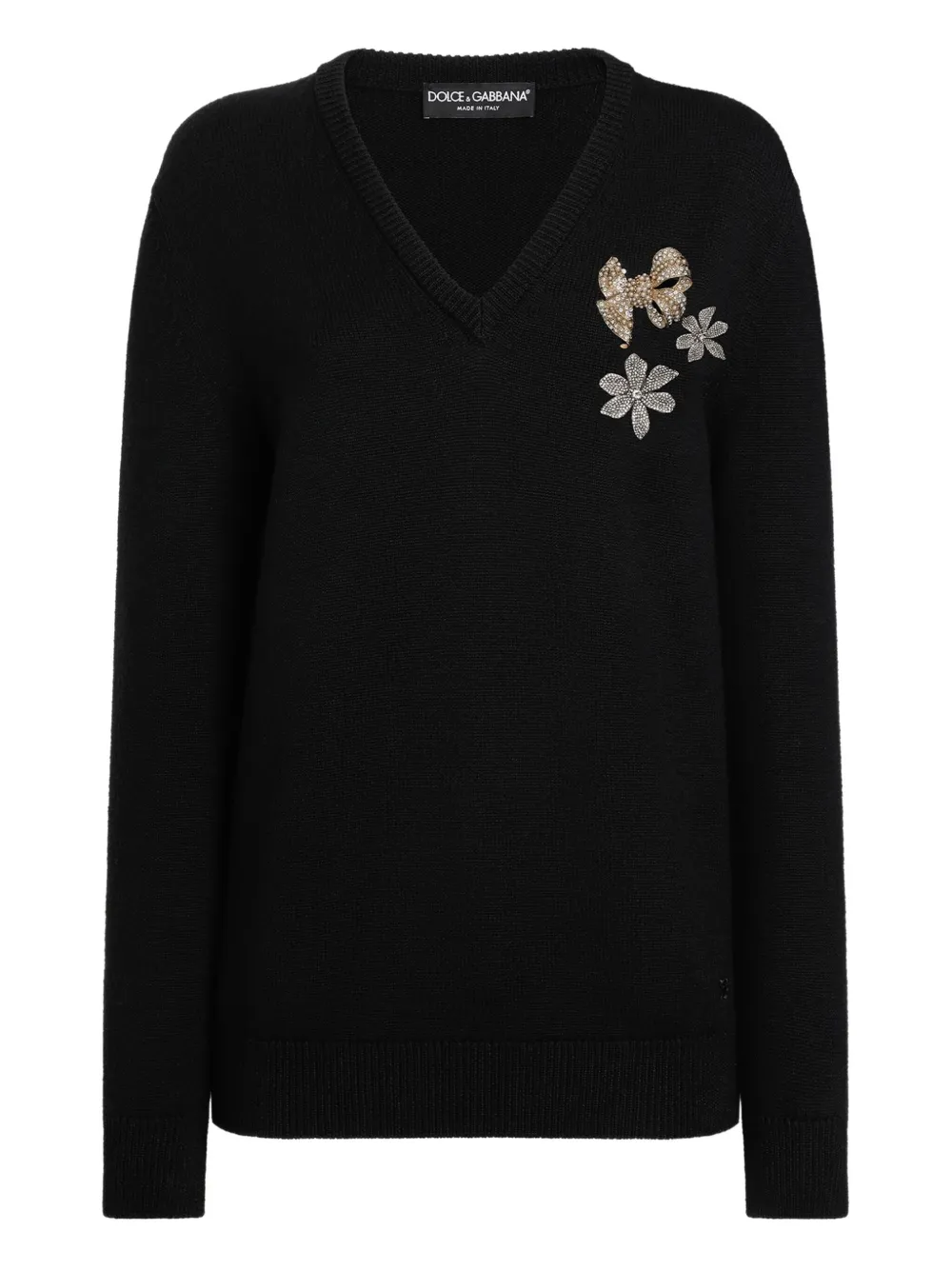 Dolce & Gabbana V-neck embroidered sweater | Black | Image 1
