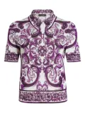 Dolce & Gabbana Majolica-print silk polo top - White