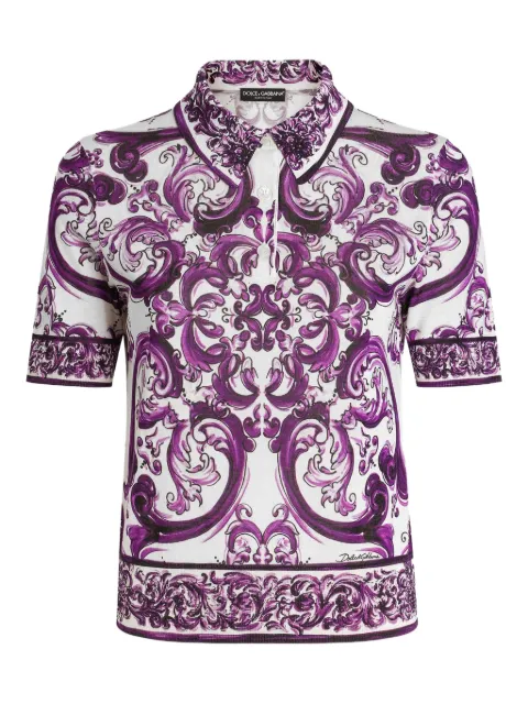 Dolce & Gabbana Majolica-print silk polo top