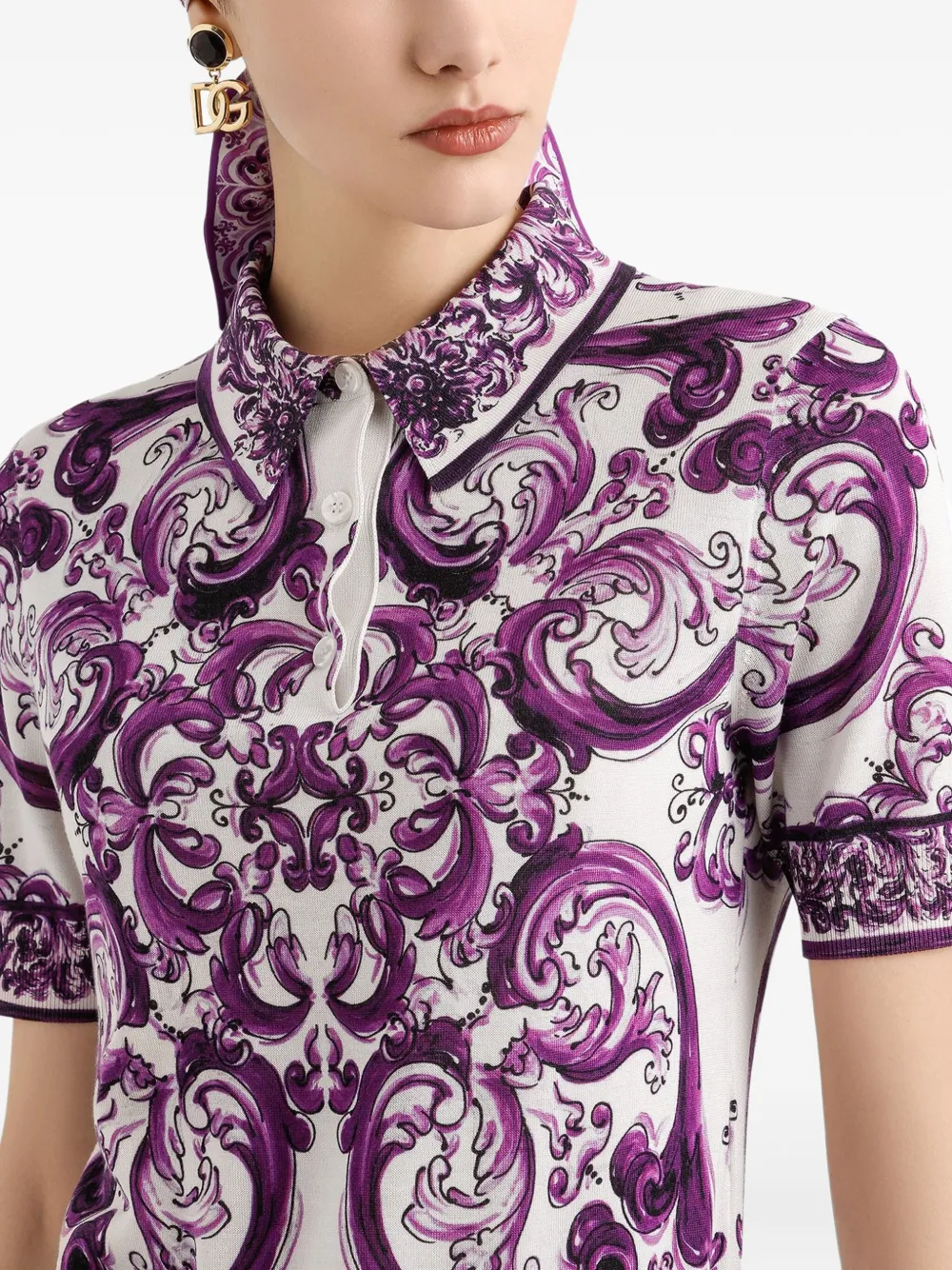 Dolce & Gabbana Zijden polotop met Majolica-print Wit