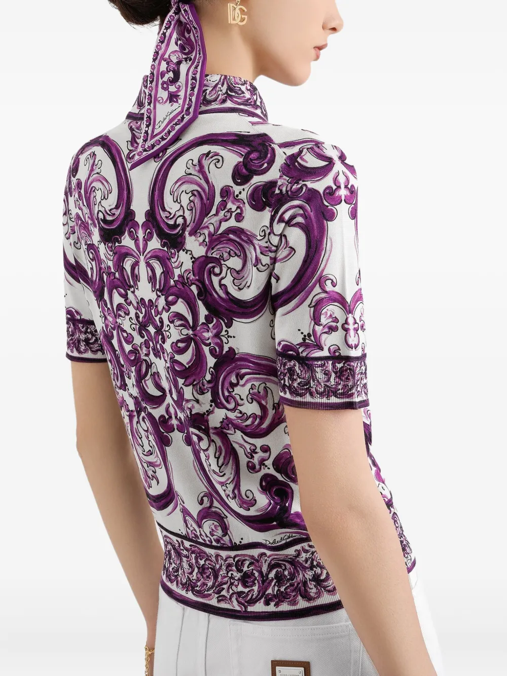 Dolce & Gabbana Zijden polotop met Majolica-print Wit