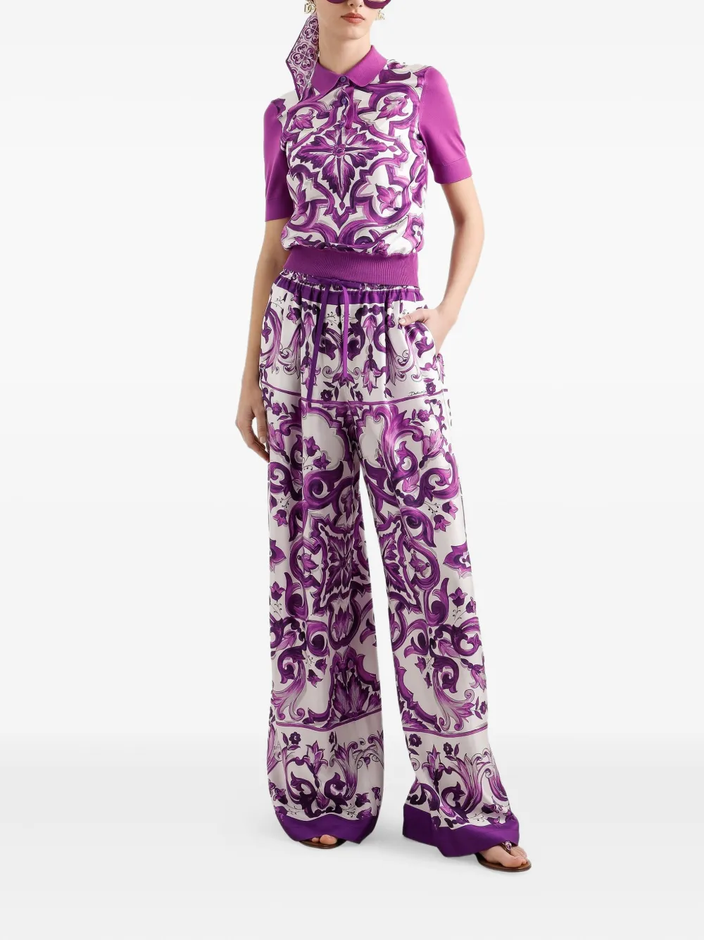 Dolce & Gabbana Poloshirt met Majolica-print - Paars