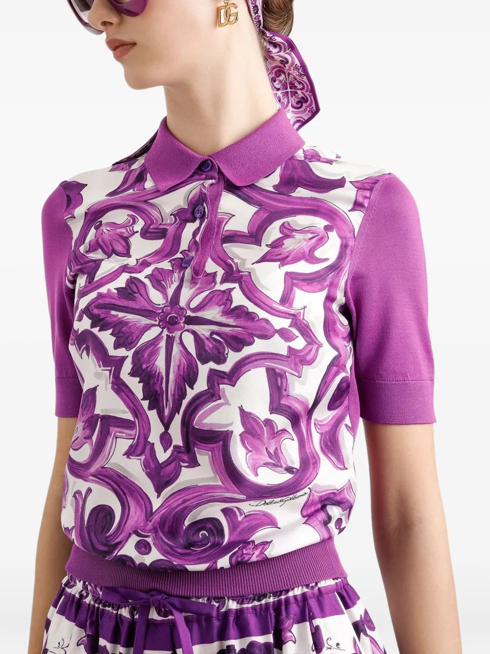 Dolce & Gabbana Poloshirt met Majolica-print Paars