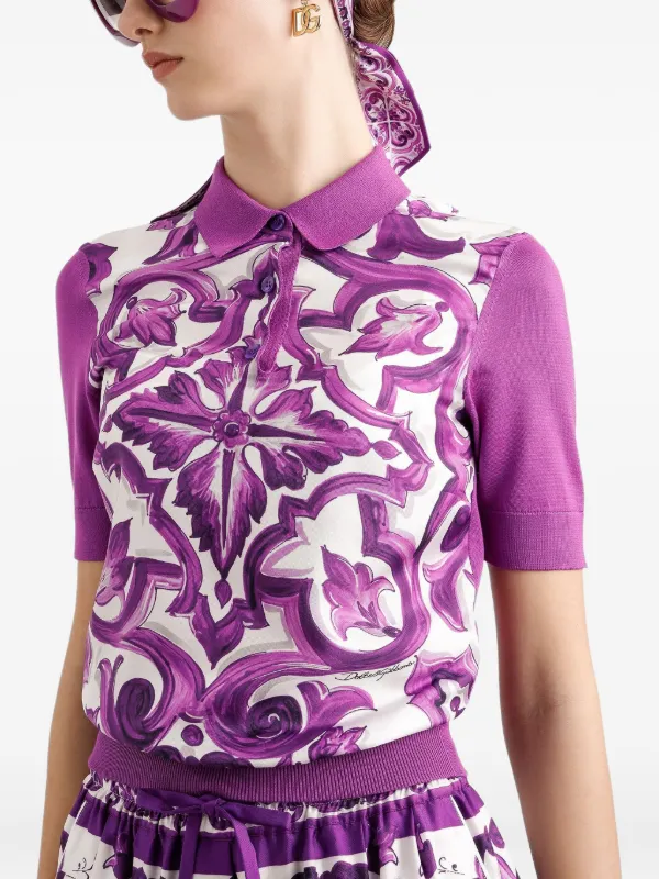 Dolce & Gabbana Majolica-print Polo Shirt | Purple | FARFETCH