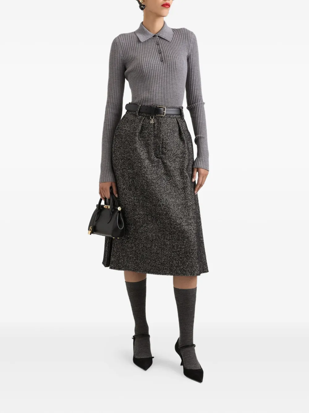 Dolce & Gabbana Geribbelde polotop - Grijs