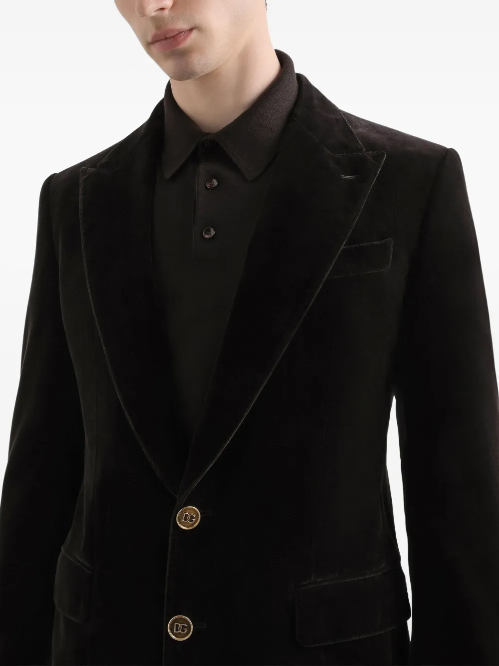 Dolce & Gabbana Fluwelen blazer met gouden knoop Bruin