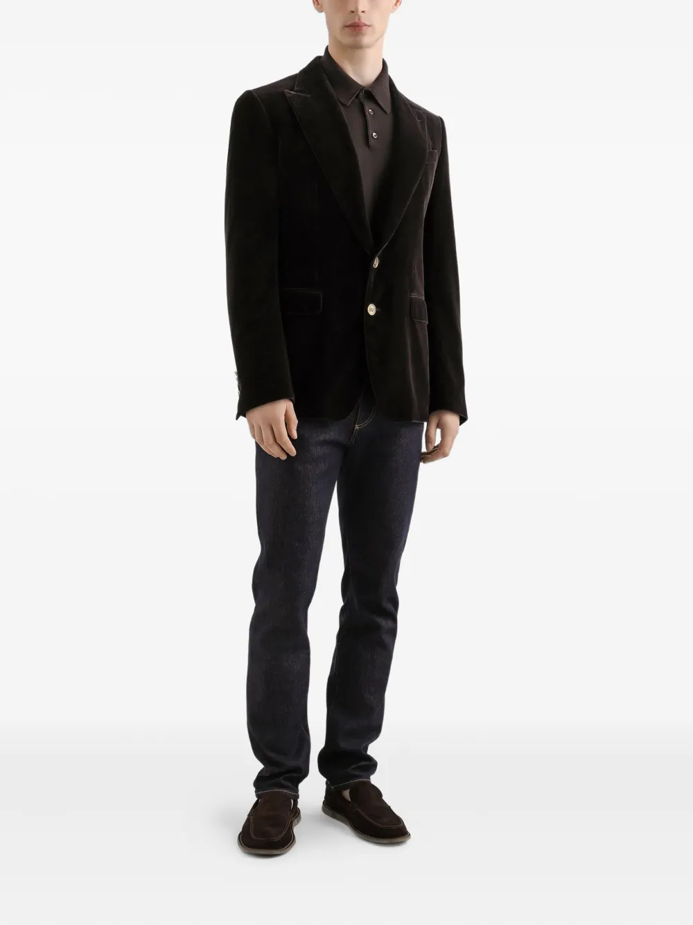 Dolce & Gabbana Fluwelen blazer met gouden knoop Bruin
