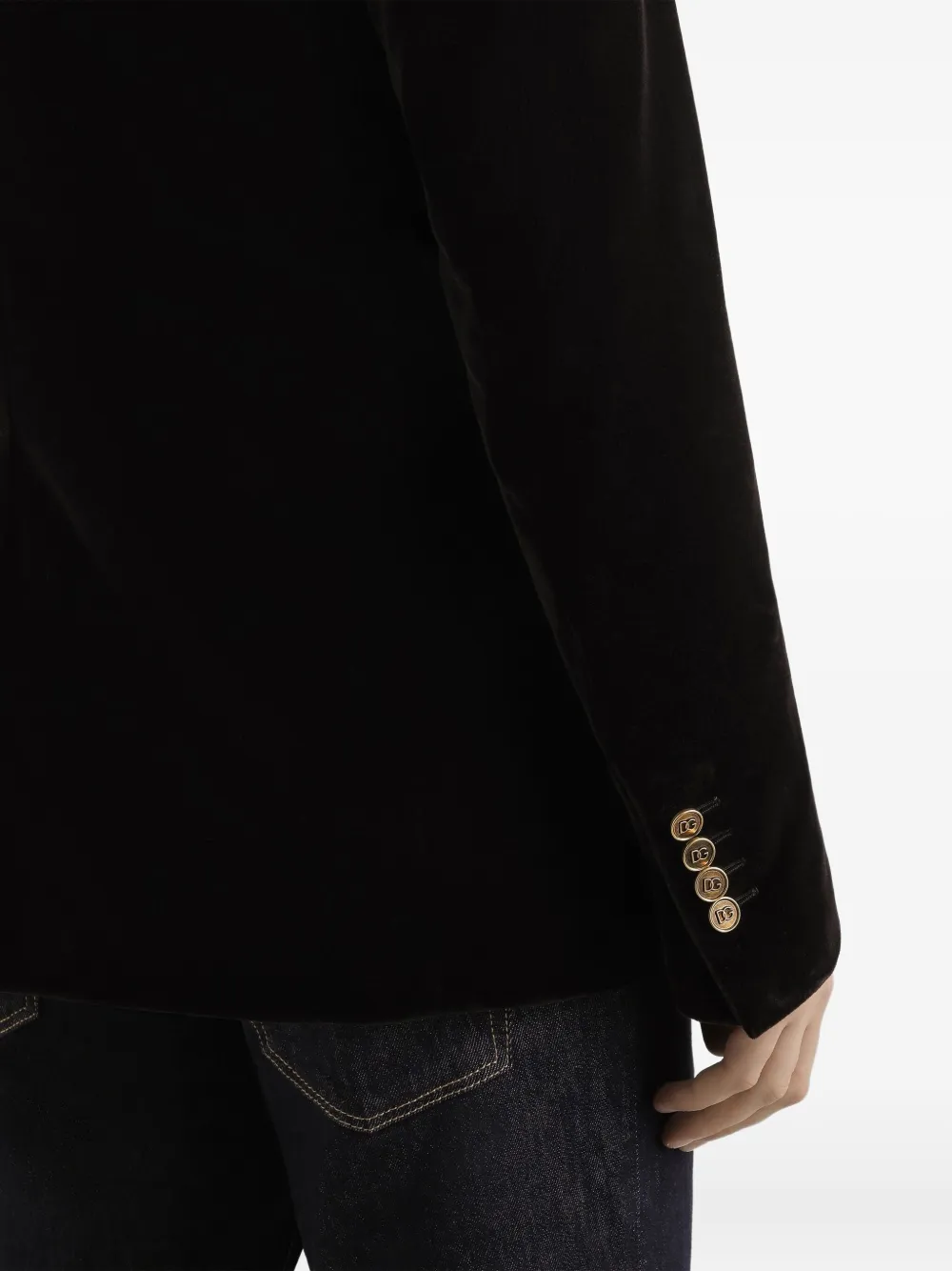 Dolce & Gabbana Fluwelen blazer met gouden knoop Bruin