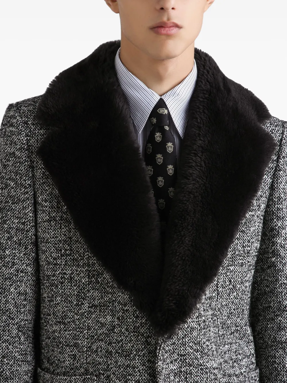 Dolce & Gabbana Fur-trimmed Blazer In Gray