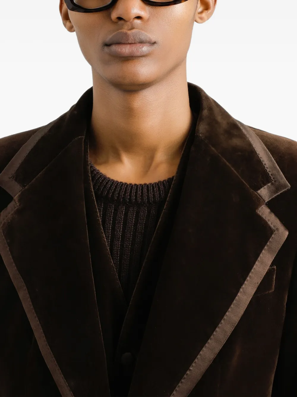 Dolce & Gabbana Blazer met fluwelen afwerking en enkele rij knopen Bruin