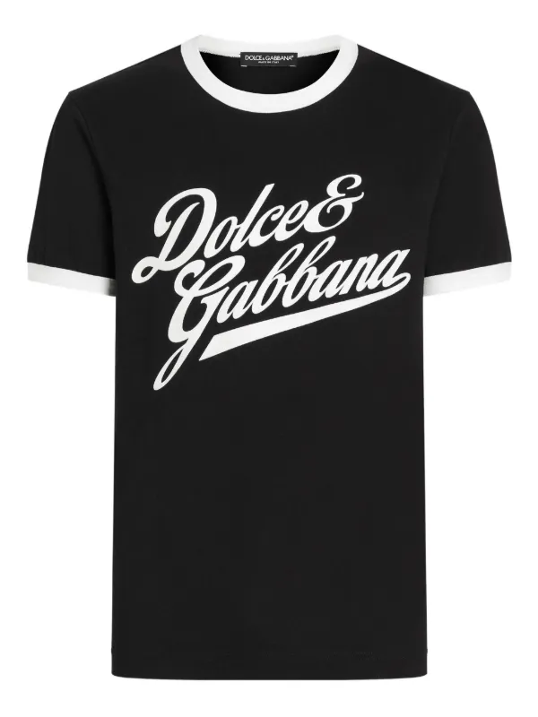 Dolce & Gabbana Camiseta De Algodão Com Estampa Flocada | Preto