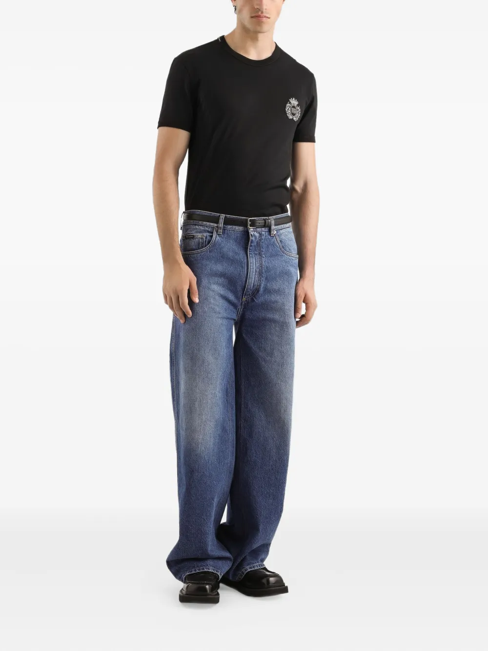 Dolce & Gabbana logo-embroidered T-shirt Zwart