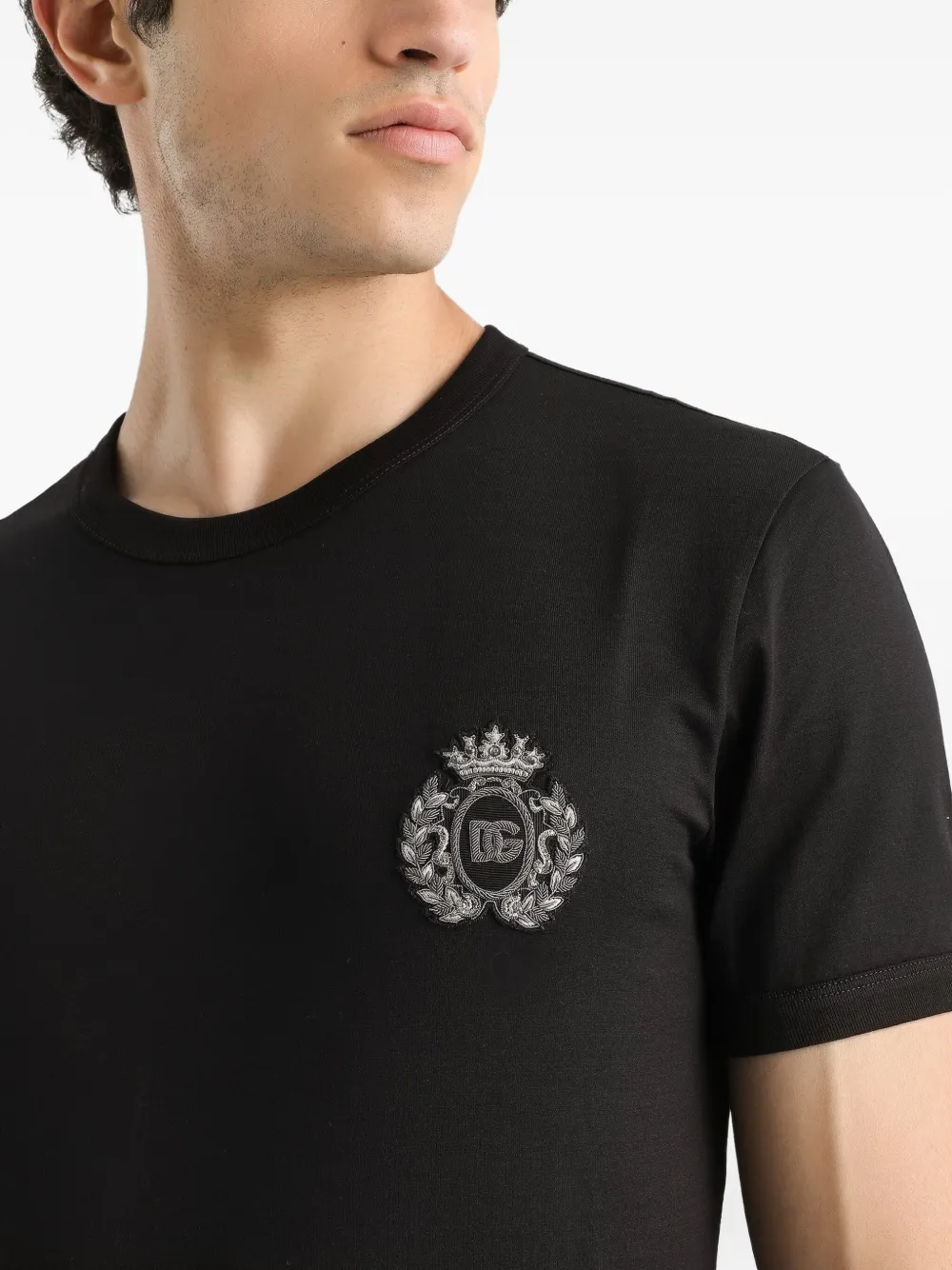 Dolce & Gabbana logo-embroidered T-shirt Zwart