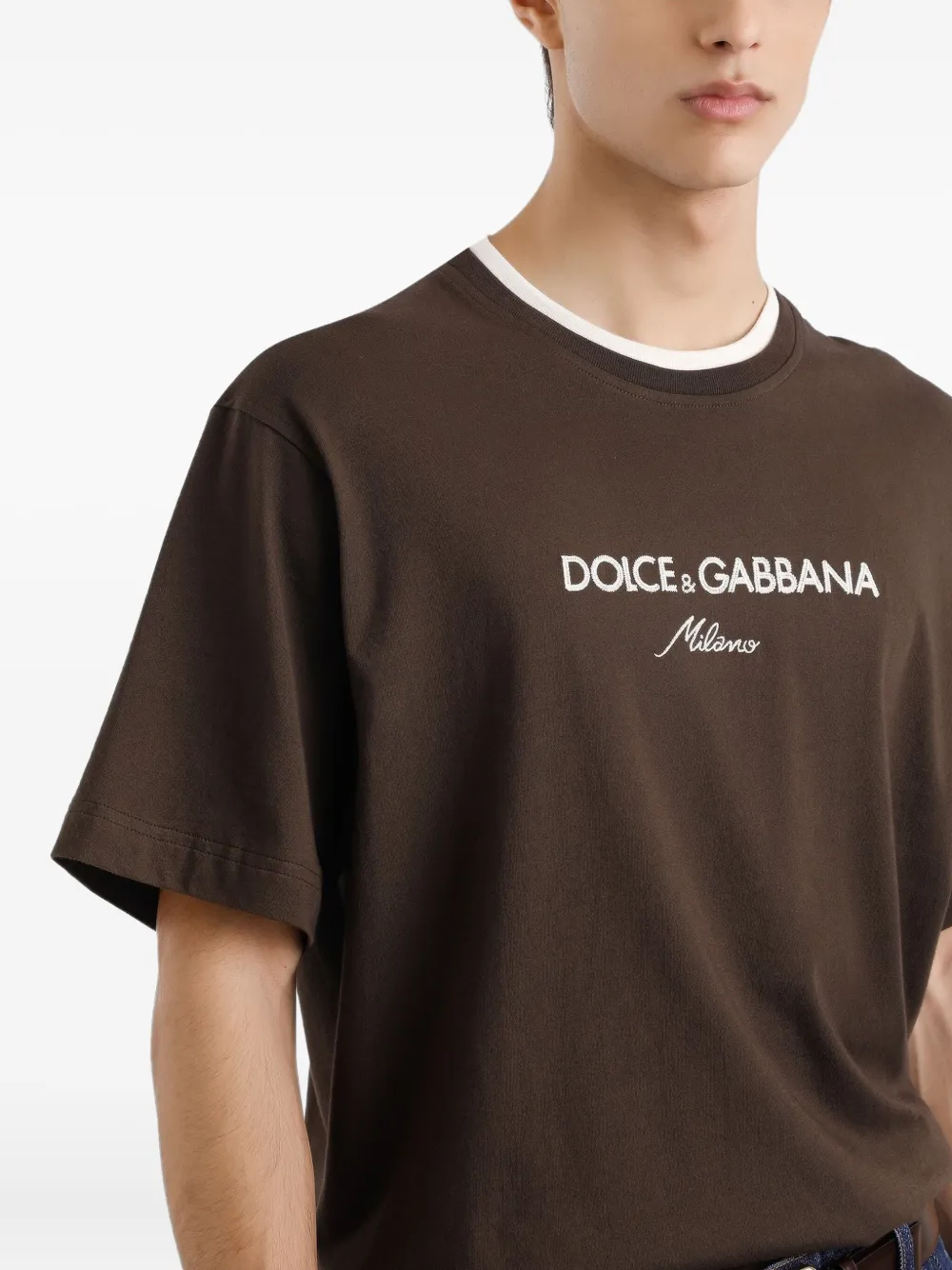Dolce & Gabbana Camiseta Com Logo Bordado | Marrom | FARFETCH BR