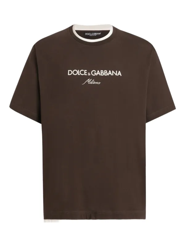 Dolce & Gabbana Camiseta Com Logo Bordado | Marrom | FARFETCH BR