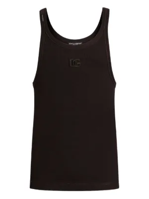 DOLCE & GABANNA tank top/ タンクトップ Two-way stretch cotton tank top with logo label in Black for Men