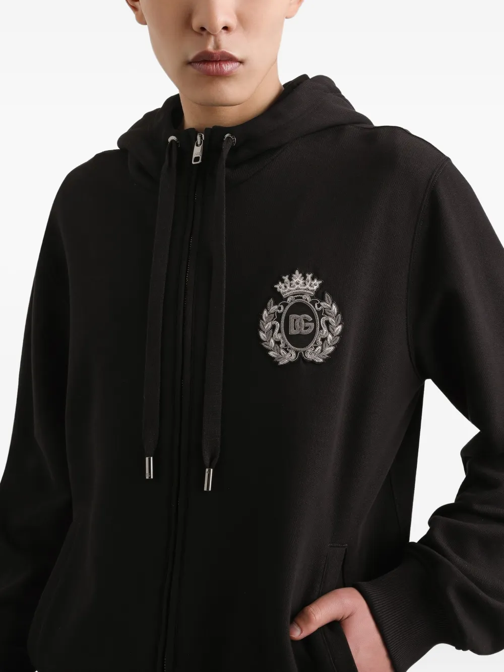Dolce & Gabbana Hoodie met logo-applicatie en rits Zwart