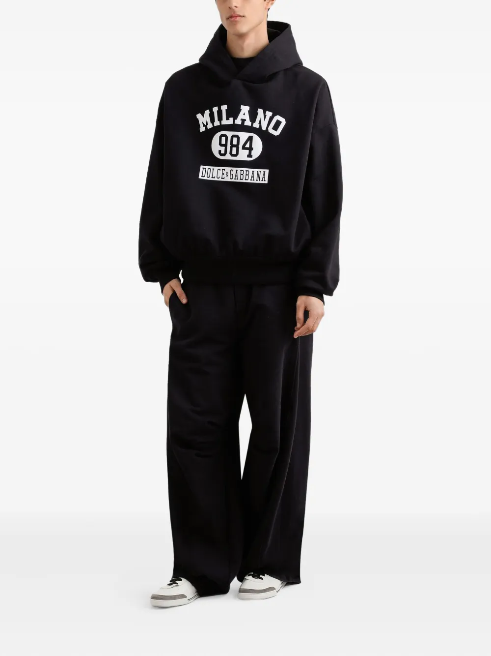 Dolce & Gabbana Long-sleeved Hooded Sweatshirt In Black