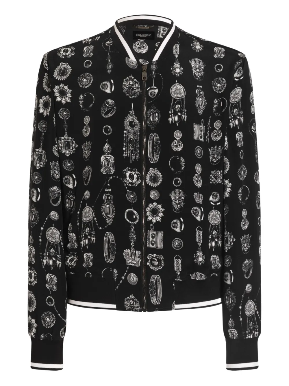 Dolce & Gabbana Jewel-print Zip Jacket In Black
