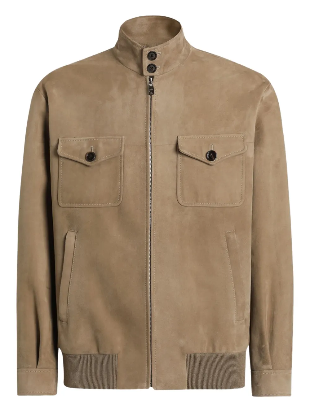 Dolce & Gabbana Leren jack met klepzak en rits Beige