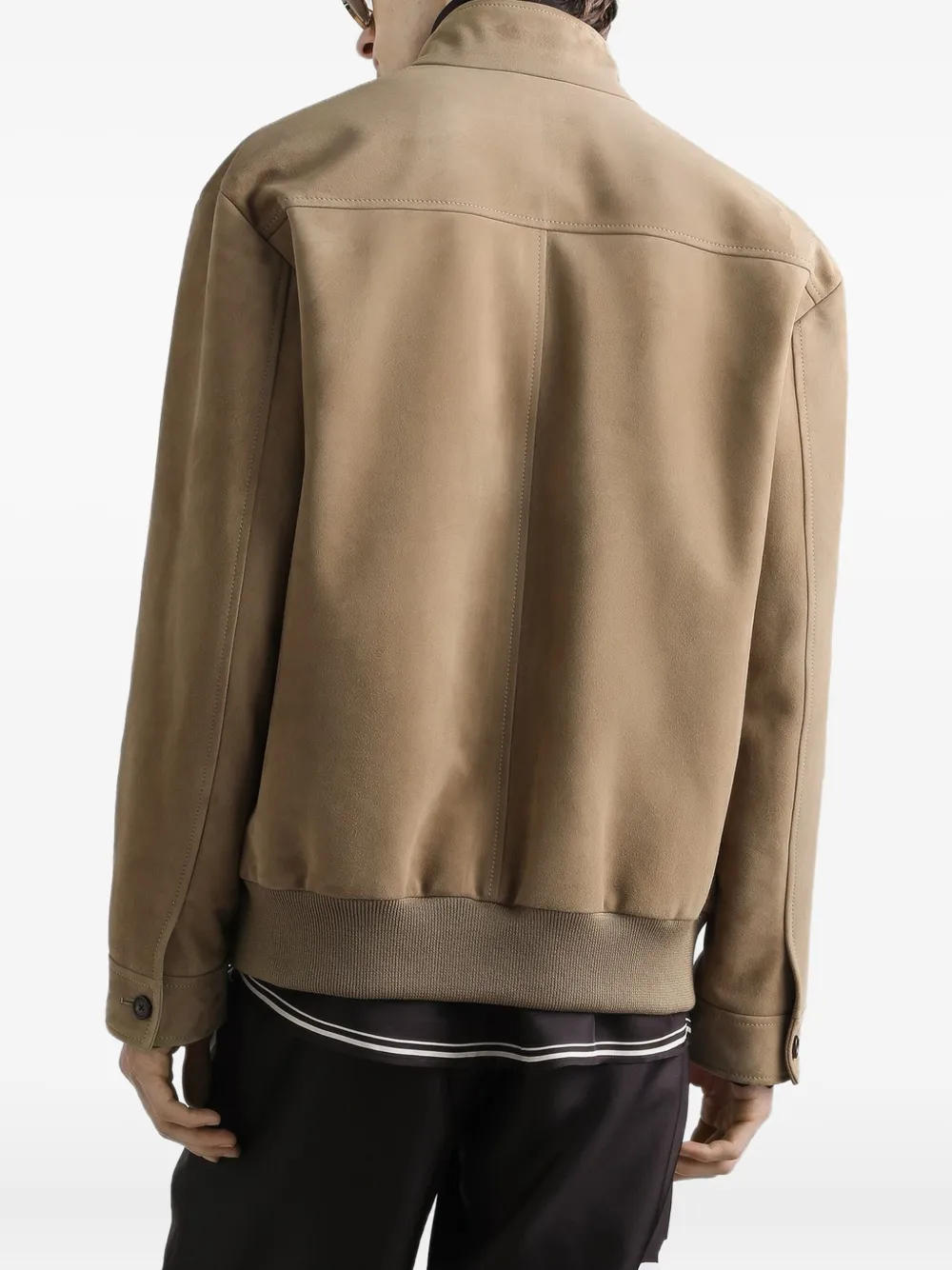 Dolce & Gabbana Leren jack met klepzak en rits Beige