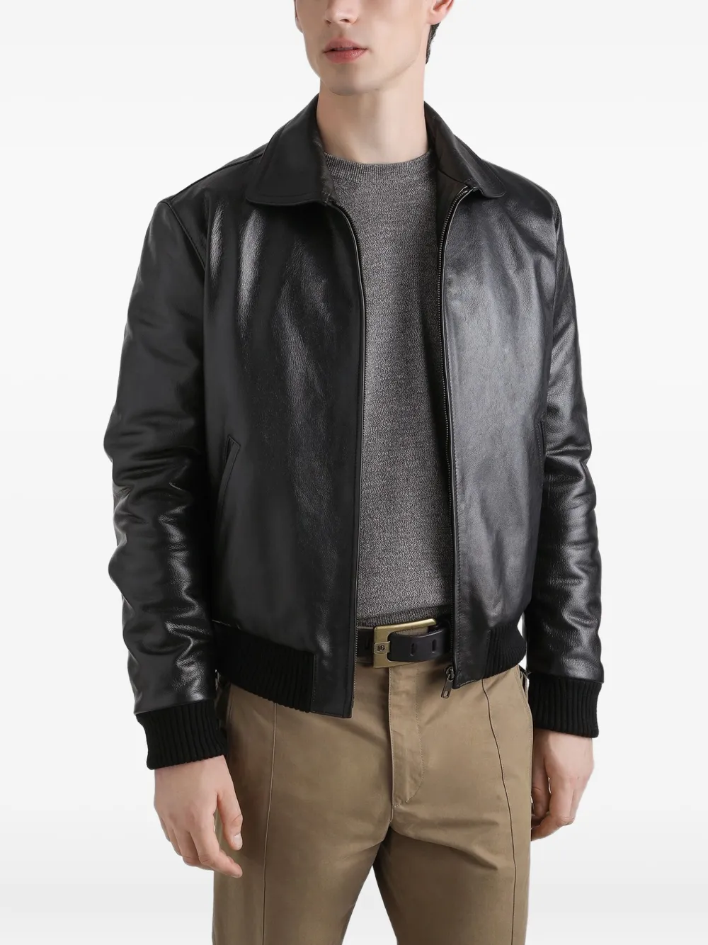 Dolce & Gabbana Leren bomberjack met rits Zwart