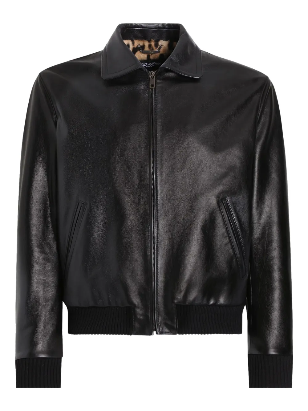 Dolce & Gabbana Leren bomberjack met rits Zwart