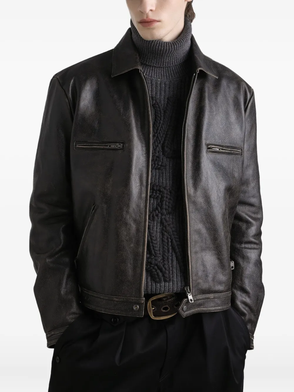 Dolce & Gabbana Leren jack Zwart