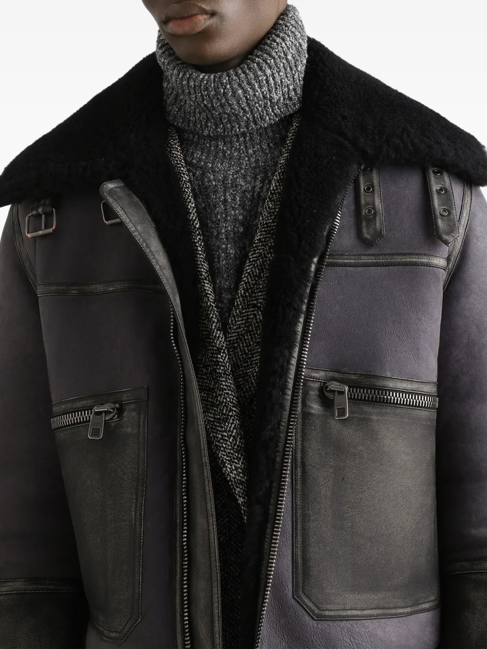 Dolce & Gabbana Leren jack Grijs