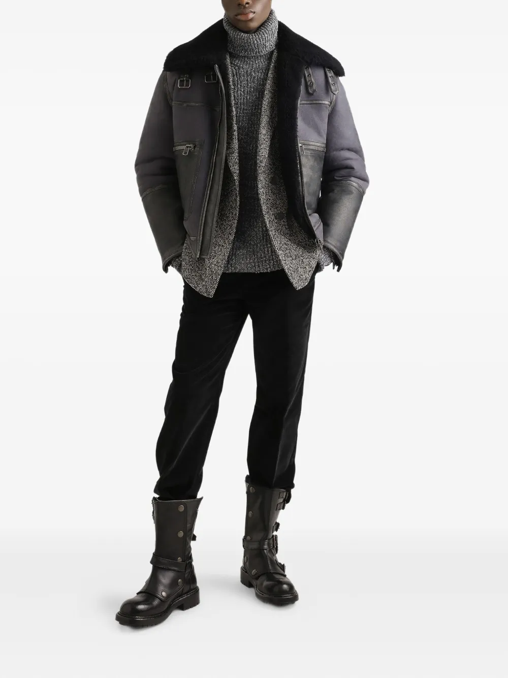 Dolce & Gabbana Leren jack Grijs