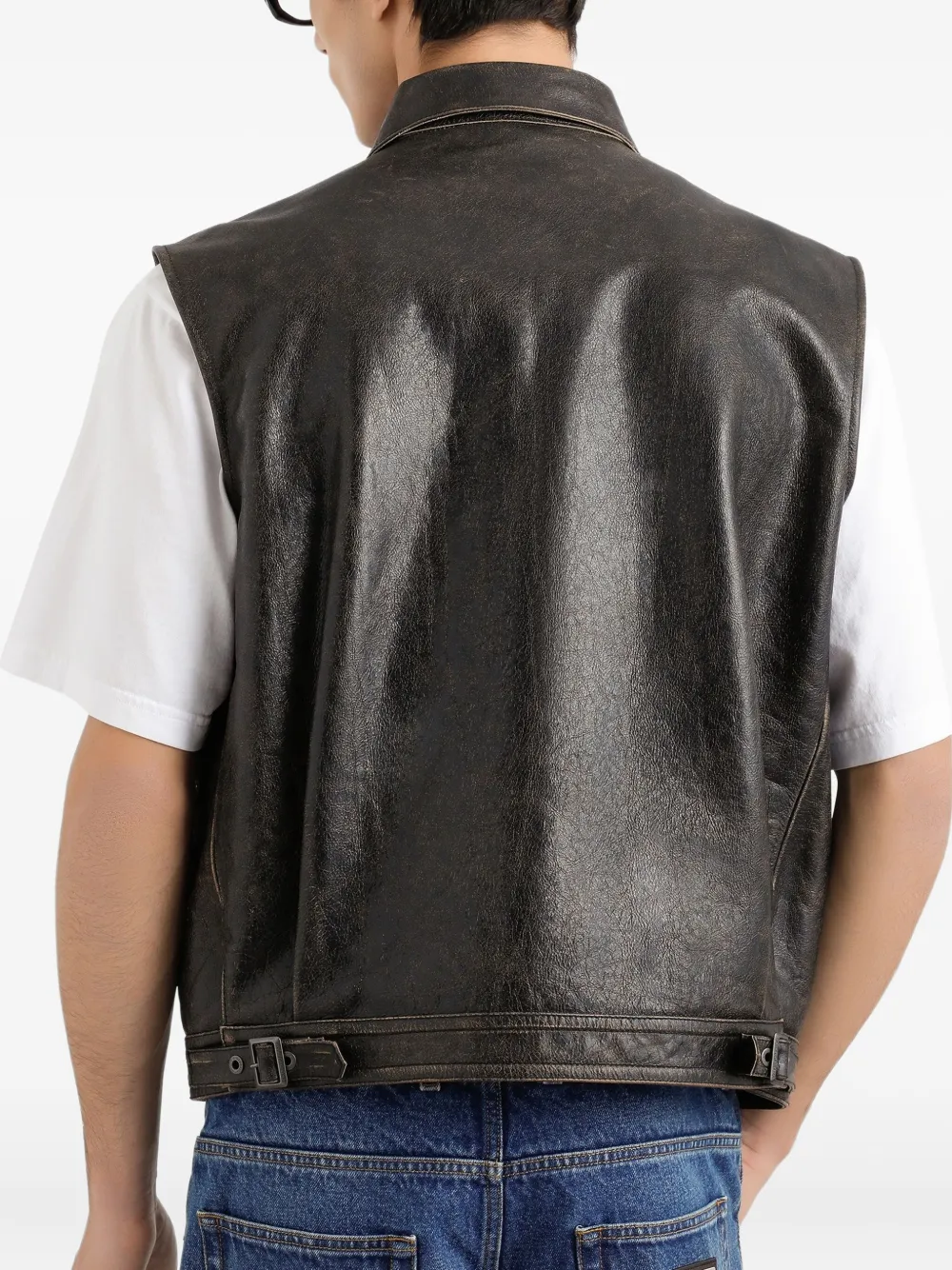 Dolce & Gabbana Leren gilet met rits Bruin