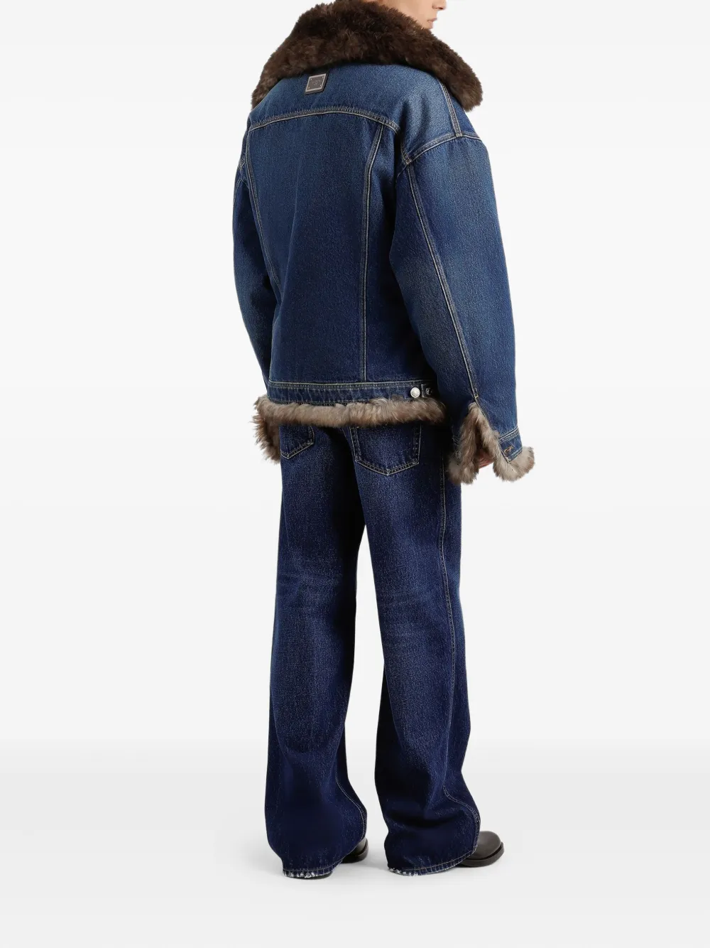 Dolce & Gabbana Fur-trimmed Denim Jacket In Blue
