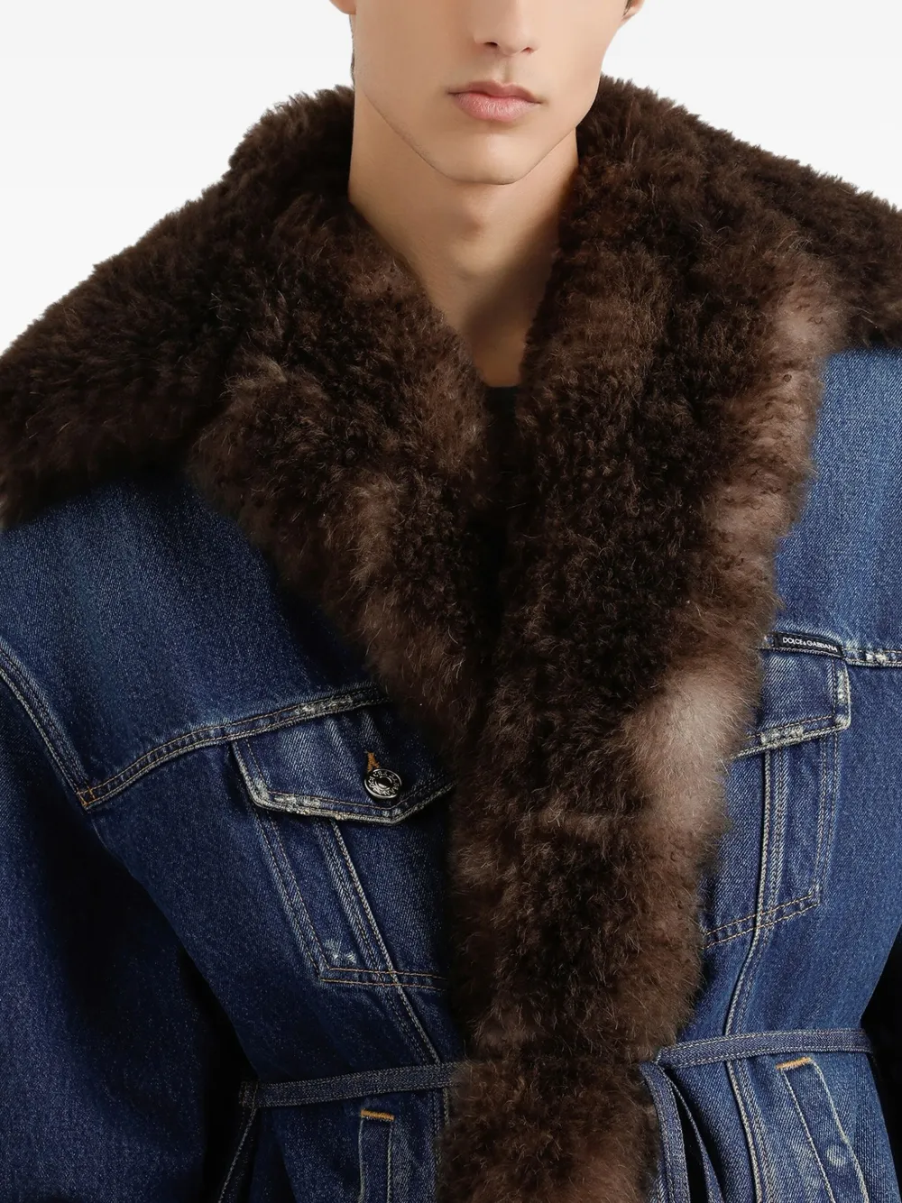 Dolce & Gabbana Fur-trimmed Denim Jacket In Blue