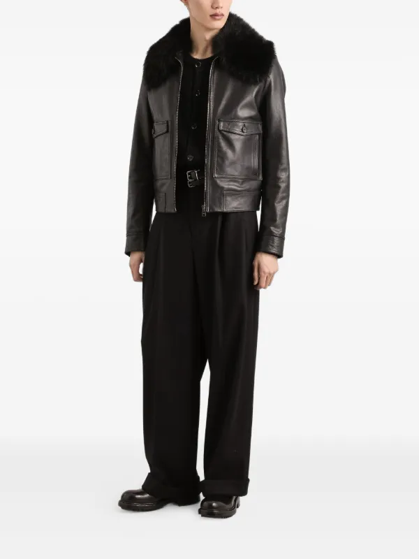 Dolce & Gabbana ファーカラー レザージャケット | ブラック | FARFETCH JP