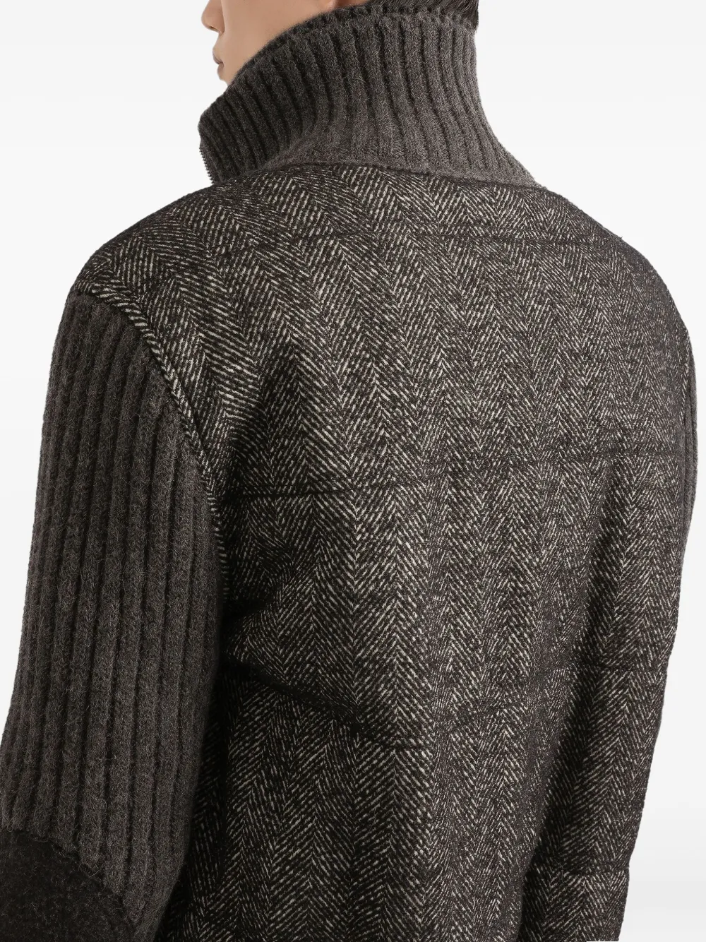 Dolce & Gabbana Herringbone-pattern Ribbed-knit Bomber Jacket In Gray