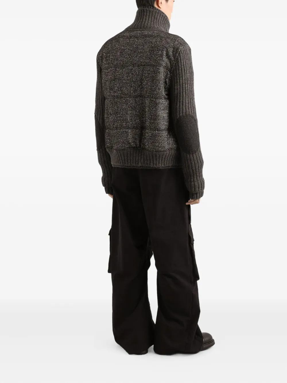 Dolce & Gabbana Herringbone-pattern Ribbed-knit Bomber Jacket In Gray