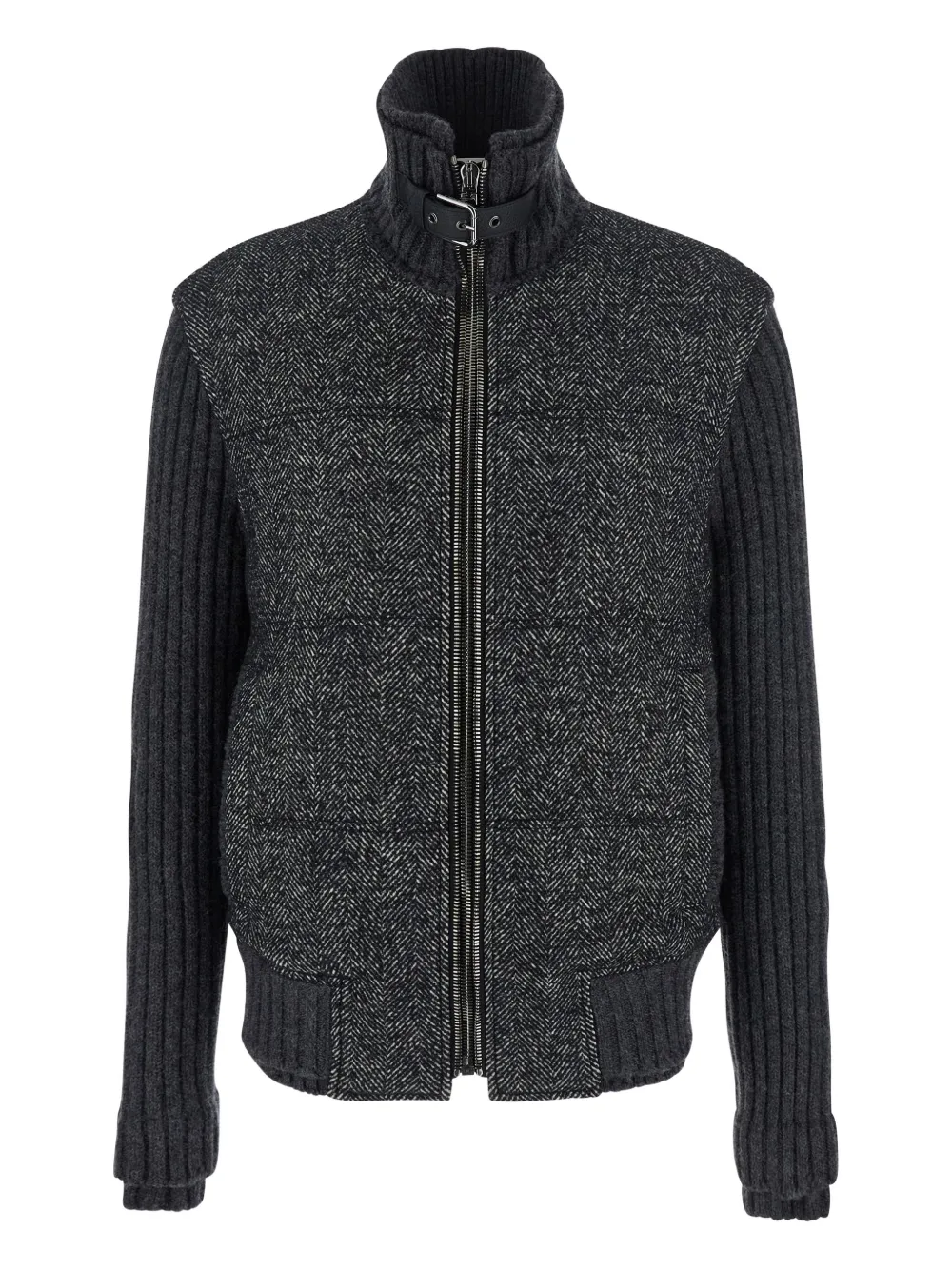 Dolce & Gabbana herringbone-pattern ribbed-knit bomber jacket | Grey | Image 1