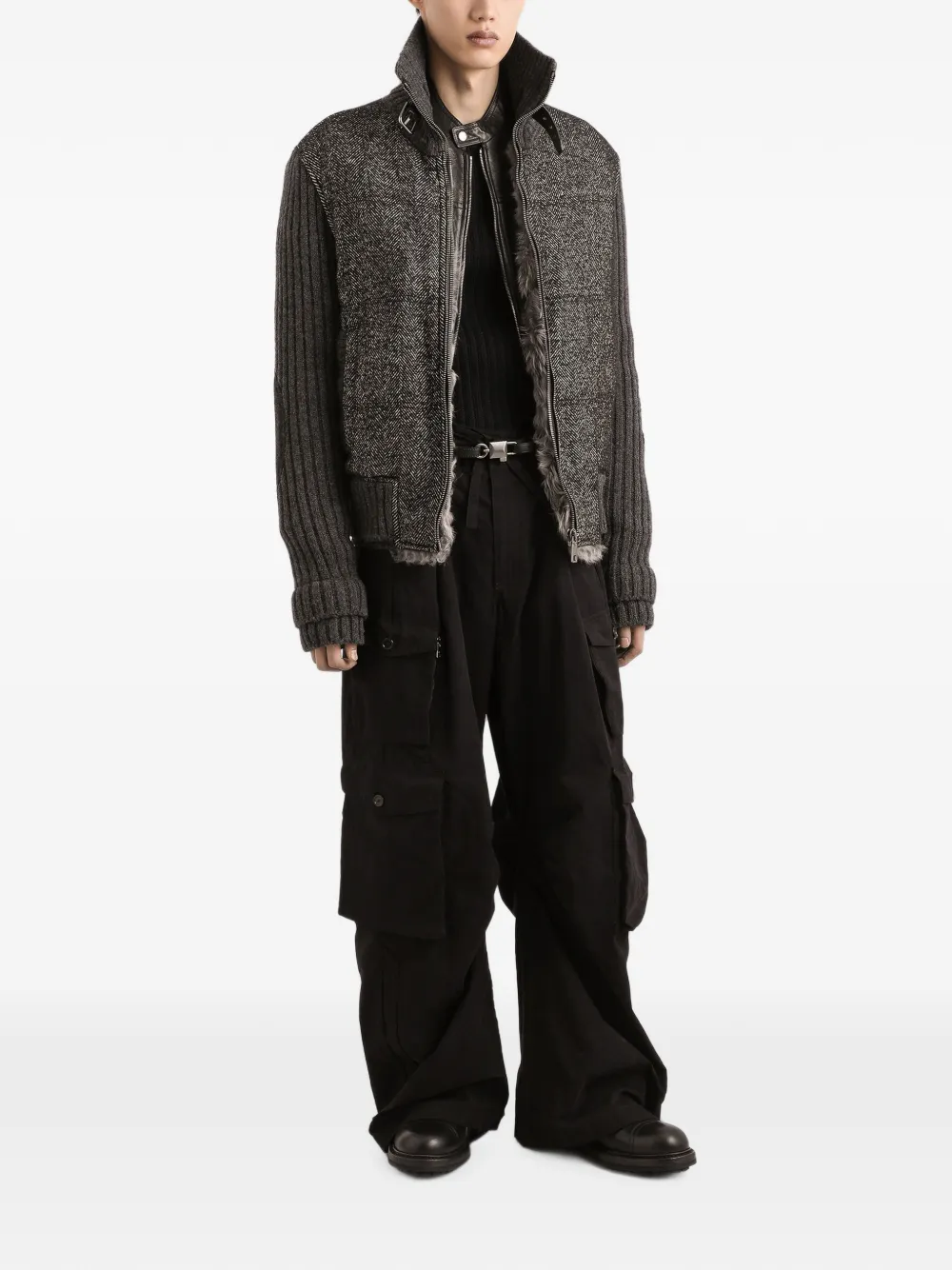 Dolce & Gabbana Ribgebreid bomberjack met visgraatpatroon Grijs