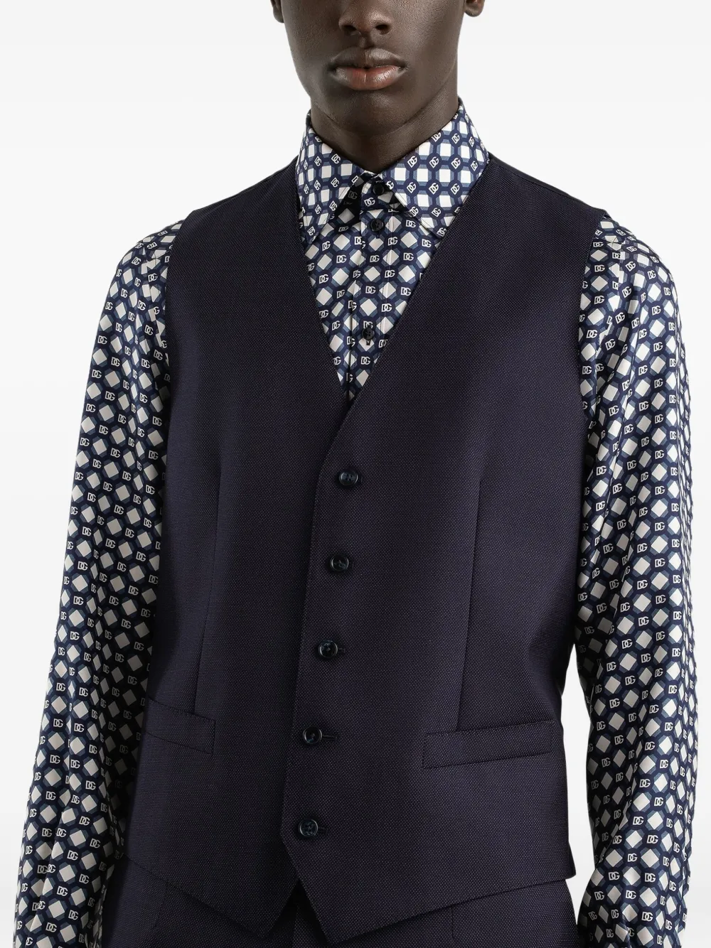 Dolce & Gabbana Single-breasted Micro-patterned Wool Suit In Blue